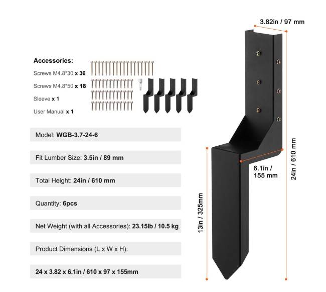 Tvoros stulpo tvirtinimo komplektas, 6 vnt.10