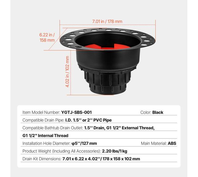 Nešiojamoji vonios nubėgimo rinkinys su ABS adapteriu6