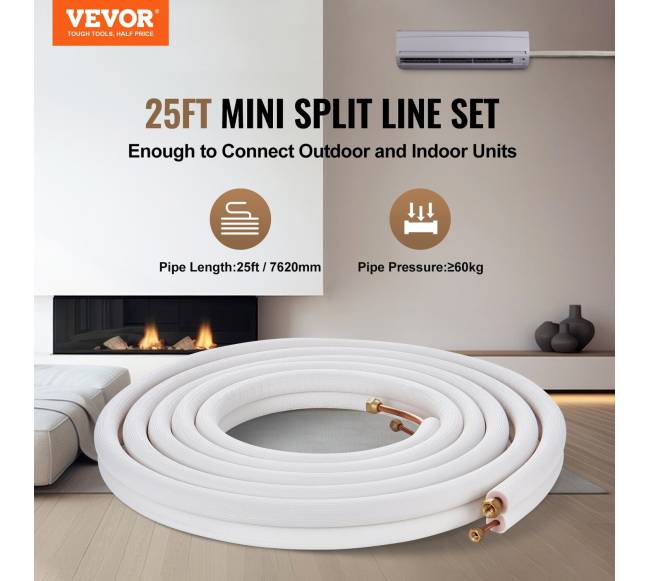 Split sistemų varinis vamzdis 6.4x9.5x7620 mm su kabeliu1