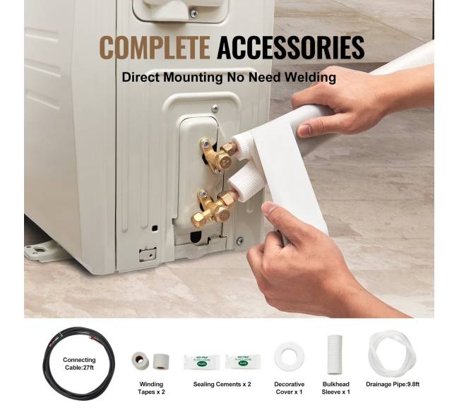 Split sistemų varinis vamzdis 6.4x9.5x7620 mm su kabeliu5