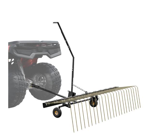 Vejapjovės grėblys traukiamas už ATV ar vejapjovės0