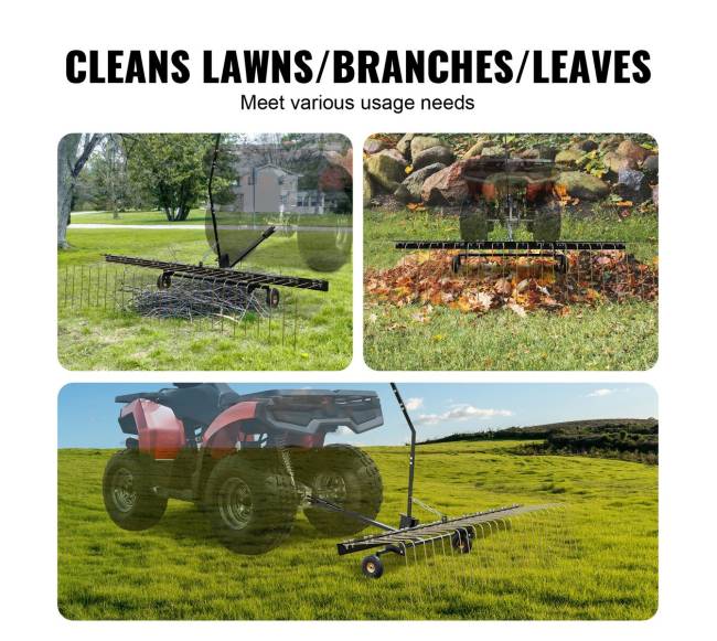 Vejapjovės grėblys traukiamas už ATV ar vejapjovės5