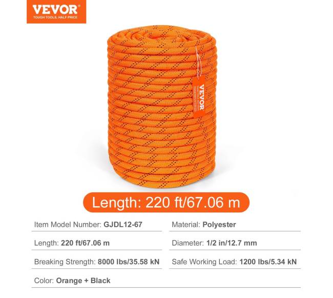 Medžių laipiojimo virvė 12,7 mm x 67 m6