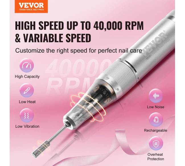 Elektrinis belaidis nagų gręžtuvas 40000 RPM su ekranu1