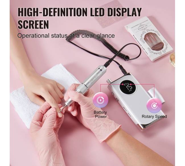 Elektrinis belaidis nagų gręžtuvas 40000 RPM su ekranu4