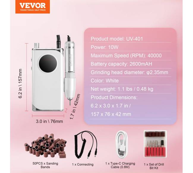 Elektrinis belaidis nagų gręžtuvas 40000 RPM su ekranu6