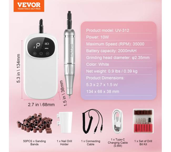 Elektrinis belaidis nagų dildė 35 000 aps.min.6