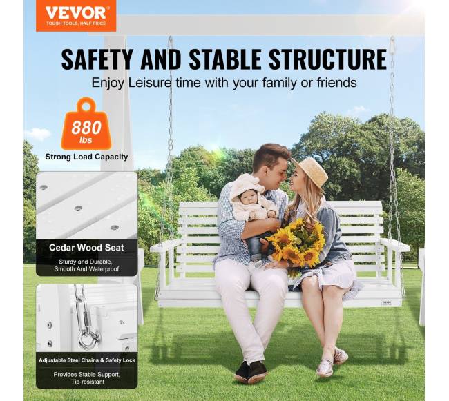 Medinis sūpynių suolas sodui 152 cm baltas1