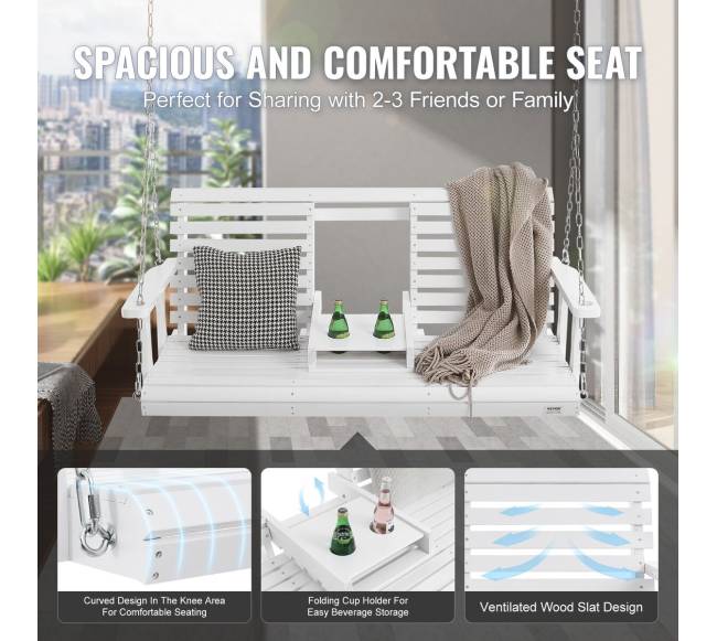 Medinis sūpynių suolas sodui 152 cm baltas3