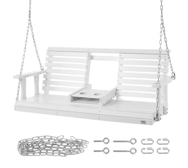 Medinis sūpynių suolas sodui 152 cm baltas8