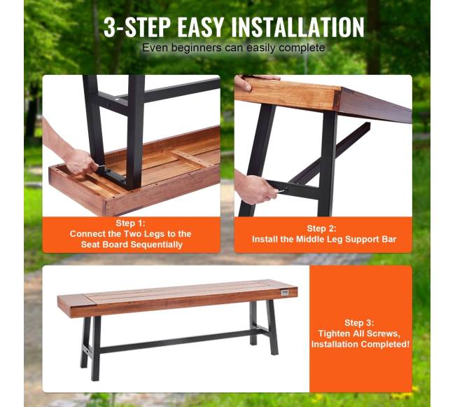 Lauko suoliukas medinis su metalinėmis kojomis4