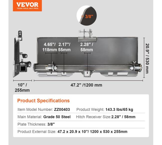 Universalus 3 taškų krautuvo plokštė 38"6