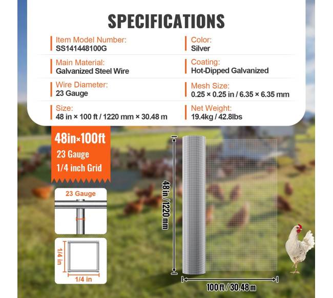 Plieninis tinklas 6 mm 1,2 m x 30,5 m vielinis segmentas6