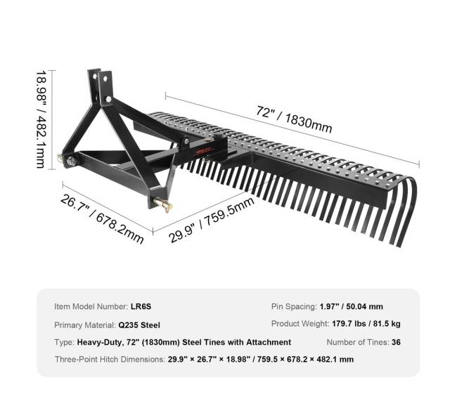 Velkama 3 taškų vejos aeravimo grėblys6
