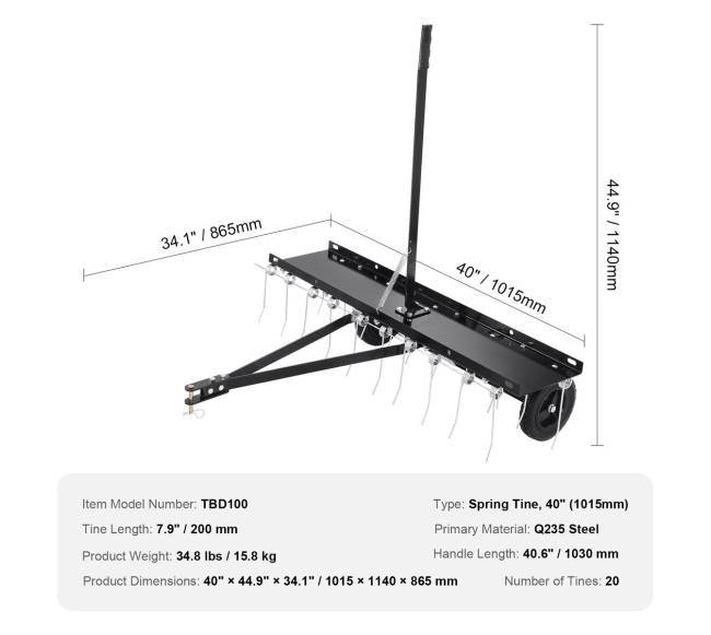 Velkamas vejos skarifikatorius 101 cm su 20 spyruoklių6