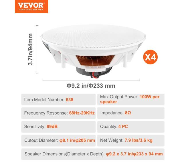 4 vnt. 20 cm lubiniai garsiakalbiai 100W6