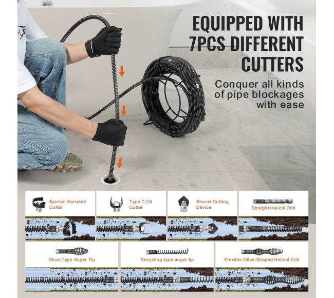 Drenažo valymo spiralė su pjaustyklėmis3