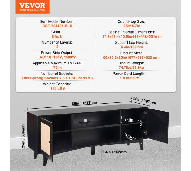 Rataninė TV spintelė 75 colių televizoriui6