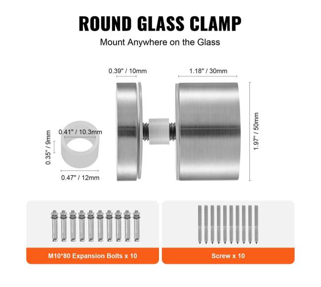 Stiklo spaustukai kvadratiniai turėklams 10 vnt4