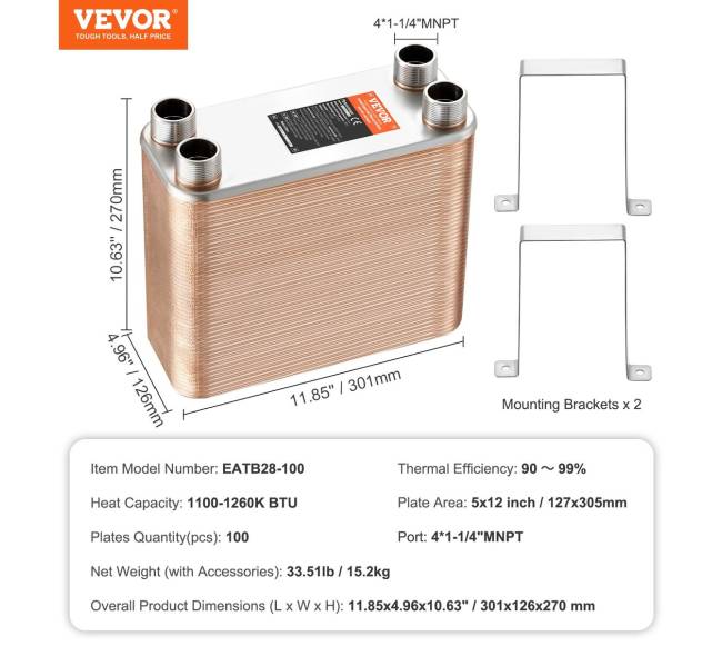 100 plokštelių šilumokaitis 4*1-14" MNPT 5x12" 316L plienas6