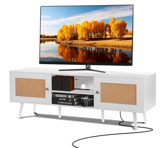 Rataninė televizoriaus spintelė 65" TV su lizdu0