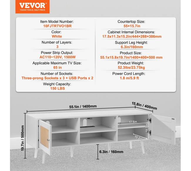 Rataninė televizoriaus spintelė 65" TV su lizdu6