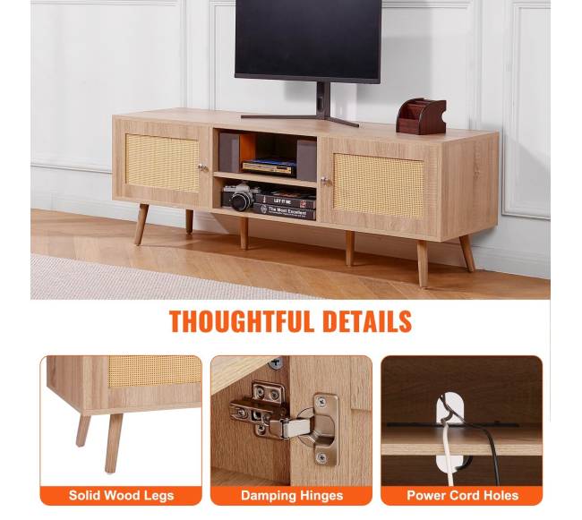 Rataninė TV spintelė 65 colių televizoriui, ąžuolo spalva5