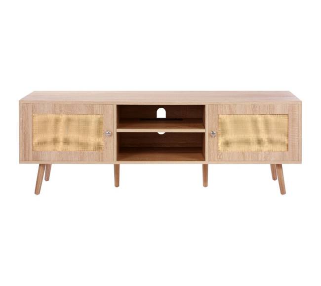 Rataninė TV spintelė 65 colių televizoriui, ąžuolo spalva9