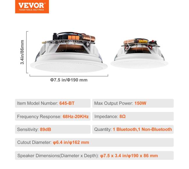 2 vnt 16.5 cm Bluetooth lubų garsiakalbiai 150W6