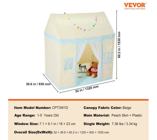 Vaikiška žaidimų palapinė su kilimėliu ir lempa6