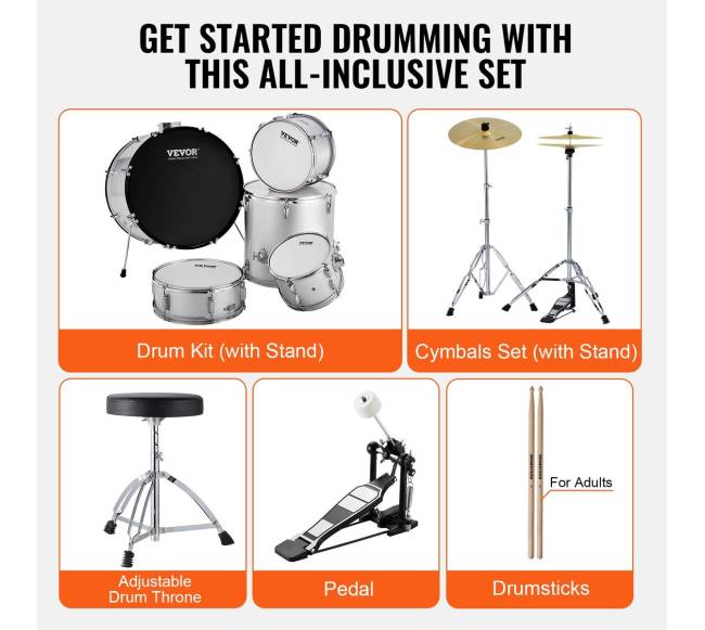 Suaugusiųjų būgnų komplektas 5 dalių su sosto stovu5