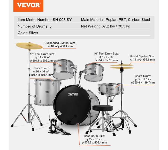 Suaugusiųjų būgnų komplektas 5 dalių su sosto stovu6