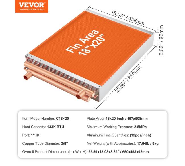 Vandens-oro šilumokaitis 45x51 cm, 3 eilių6