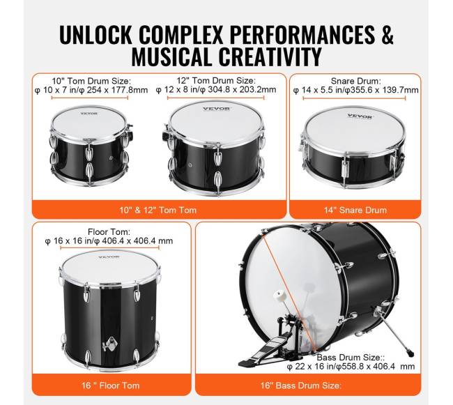 Suaugusiųjų 5 dalių būgnų komplektas 56 cm2