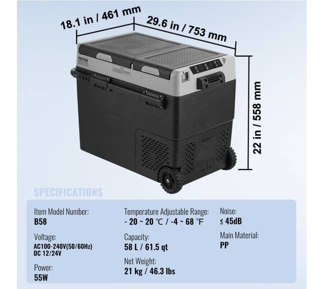 Nešiojamas automobilio šaldiklis 58 L dvi zonos6
