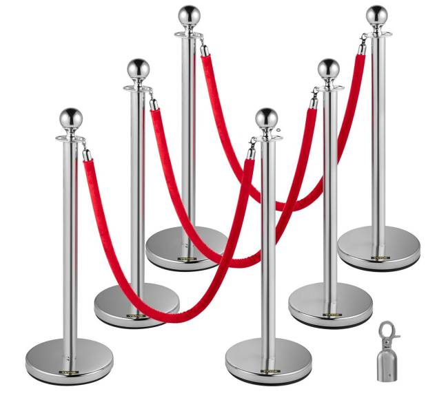 6 dalių raudona virvė ir sidabriniai stulpai0