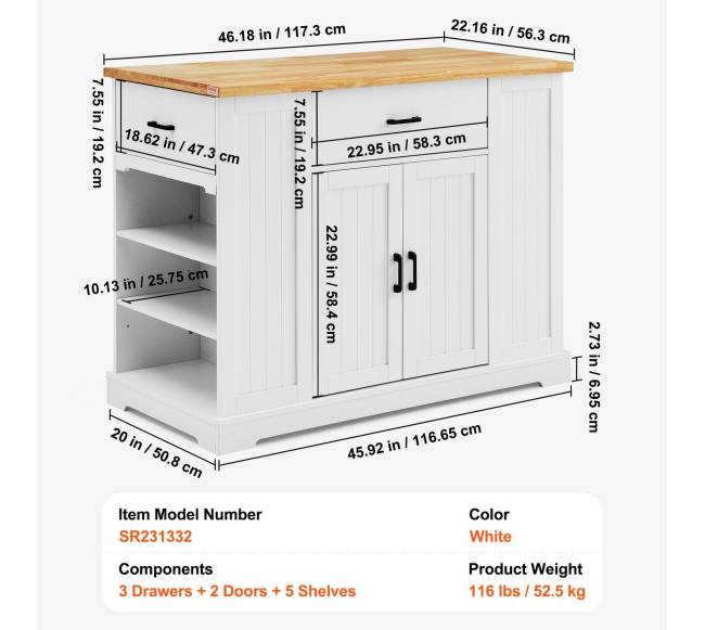 Virtuvės vežimėlis su stalčiu ir lentynomis6