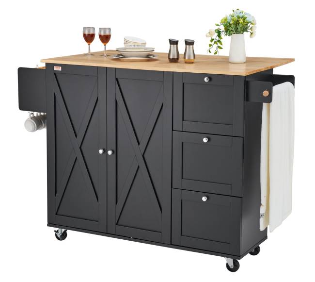 Virtuvės sala su ratukais ir lentynomis0