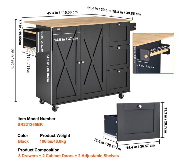 Virtuvės sala su ratukais ir lentynomis6