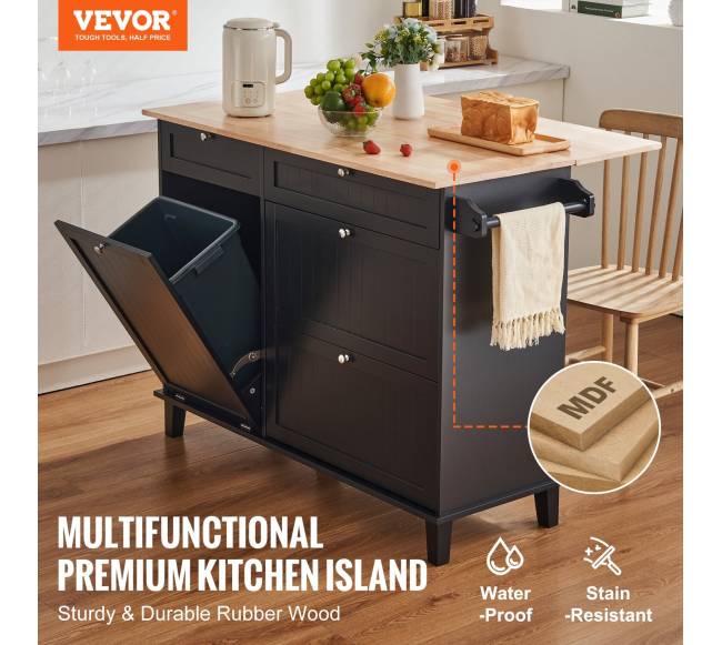 Virtuvės vežimėlis su stalčiumi ir šiukšlių spintele1