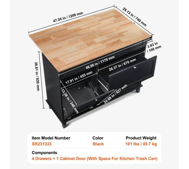 Virtuvės vežimėlis su stalčiumi ir šiukšlių spintele6