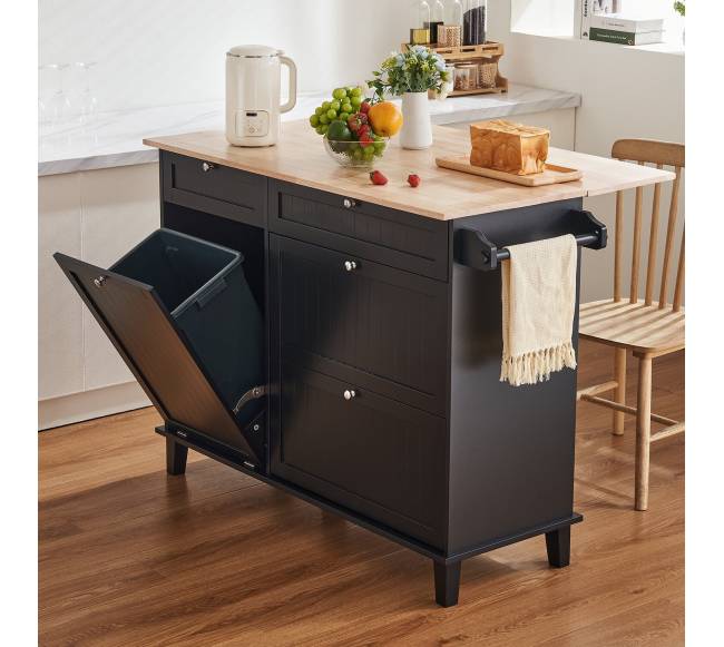 Virtuvės vežimėlis su stalčiumi ir šiukšlių spintele7