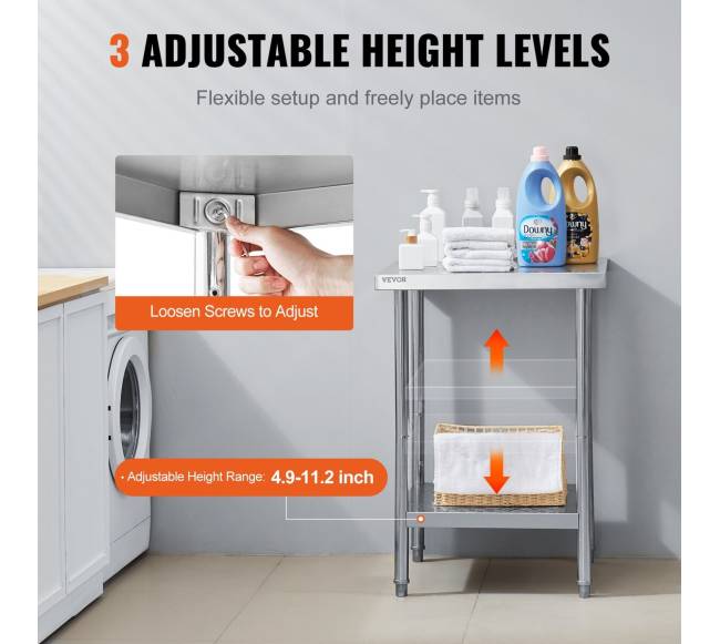 Nerūdijančio plieno darbo stalas 61x61x86 cm4