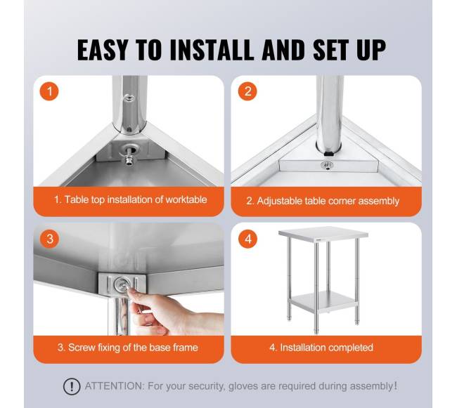 Nerūdijančio plieno darbo stalas 61x61x86 cm5