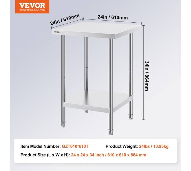 Nerūdijančio plieno darbo stalas 61x61x86 cm6