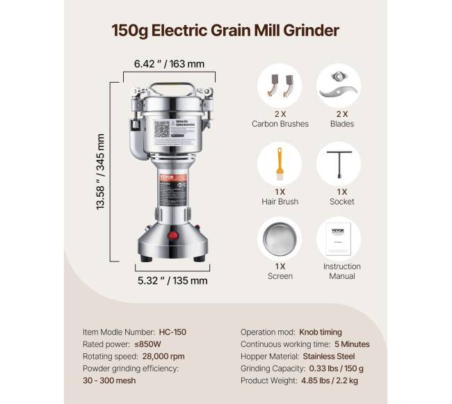 150g pramoninis prieskonių malūnas elektrinis grūdų malūnas6