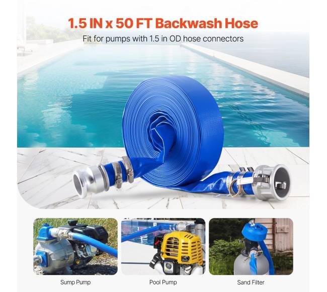 vandens žarnos šalinimo 1,5 colių x 15 m1