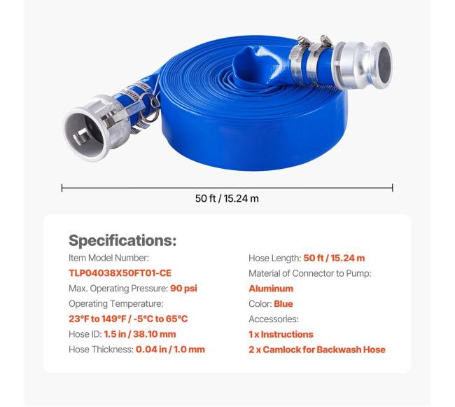 vandens žarnos šalinimo 1,5 colių x 15 m6