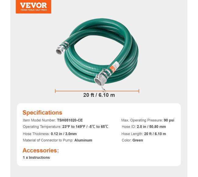 Žarna sujungimui, 2 colių x 6,10 m, žalia6