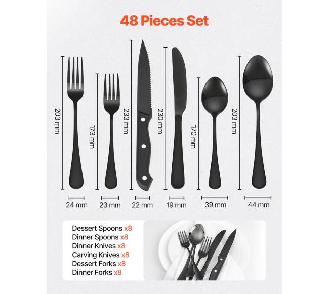 48 dalių nerūdijančio plieno stalo įrankių rinkinys 8 asmenims1